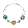 Multi Color Murano Style Bracelet in Black Oxidized Stainless Steel (7.50-8.50In) - Sticky add to cart bar