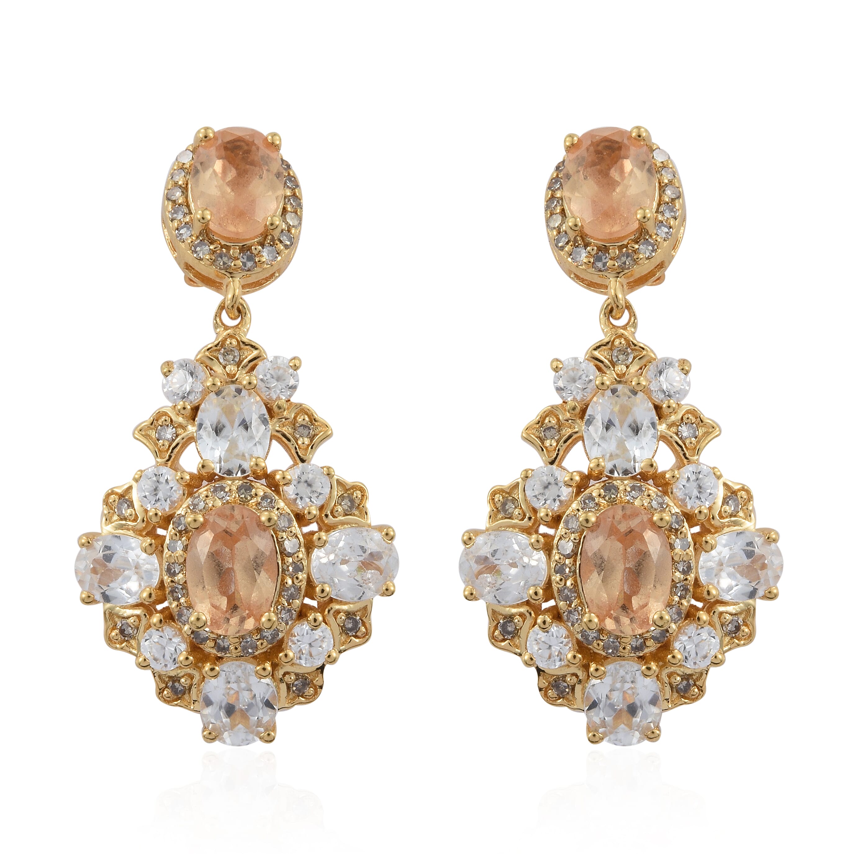Imperial Garnet and Zircon, Natural Champagne Diamond Earrings in Vermeil Yellow Gold Over Sterling Silver 10.00ctw