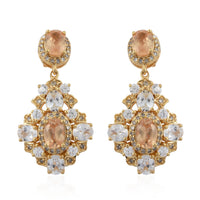 Imperial Garnet and Zircon, Natural Champagne Diamond Earrings in Vermeil Yellow Gold Over Sterling Silver 10.00ctw