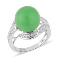 Green Jade (D) and White Zircon Ring in Sterling Silver 16.15 ctw