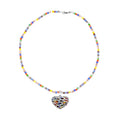 Murano Style and Multi Gemstone Heart Pendant Necklace 20 Inch in Stainless Steel - Sticky add to cart bar