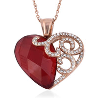 Red Glass, Austrian Crystal Heart Pendant Necklace (20 in) in ION Plated RG Stainless Steel