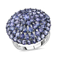 Tanzanite Ring in Rhodium and Platinum Over Sterling Silver ,Tanzanite Cluster Ring, Floral Ring, Silver Ring,Wedding Ring For Her 8.10 ctw (Size 10) - Sticky add to cart bar