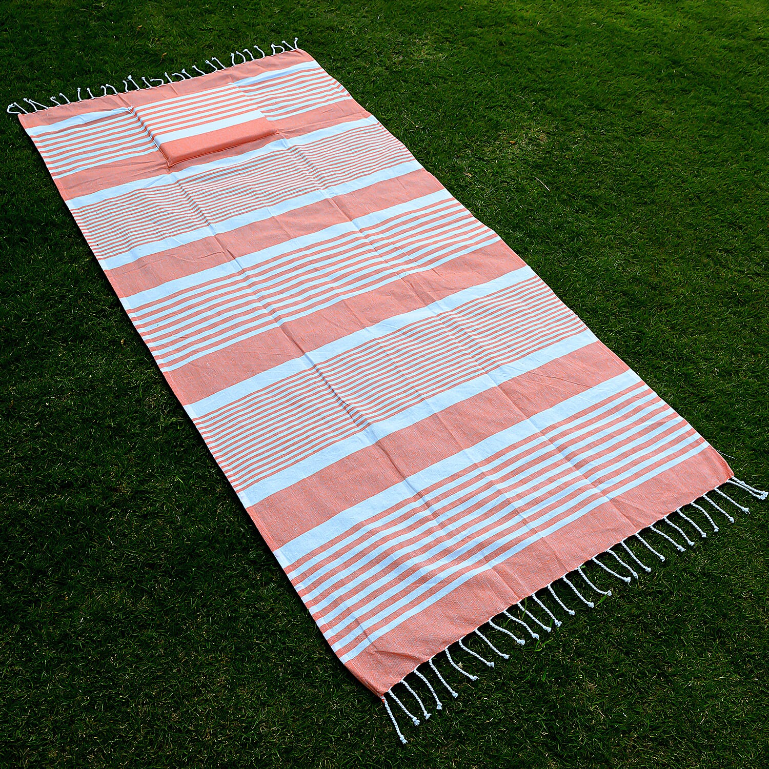 Peach Beach Pillow Towel with Fringes (Cotton, 34x67)