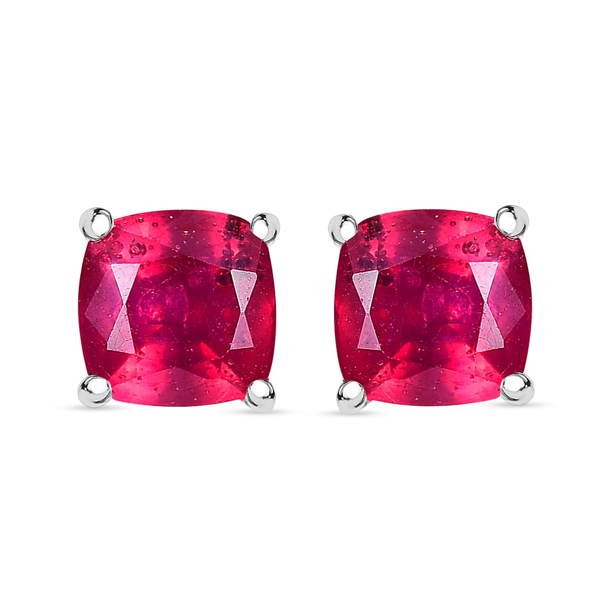 D'Joy African Ruby (FF) Solitaire Stud Earrings in Platinum Over Sterling Silver 3.00 ctw