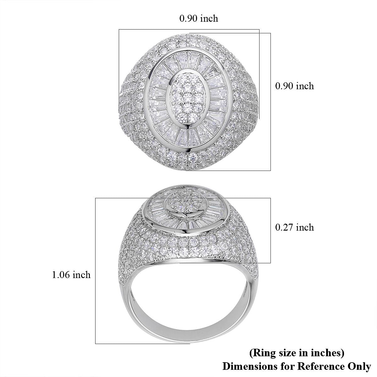 Simulated Diamond Cocktail Ring in Silvertone 5.25 ctw