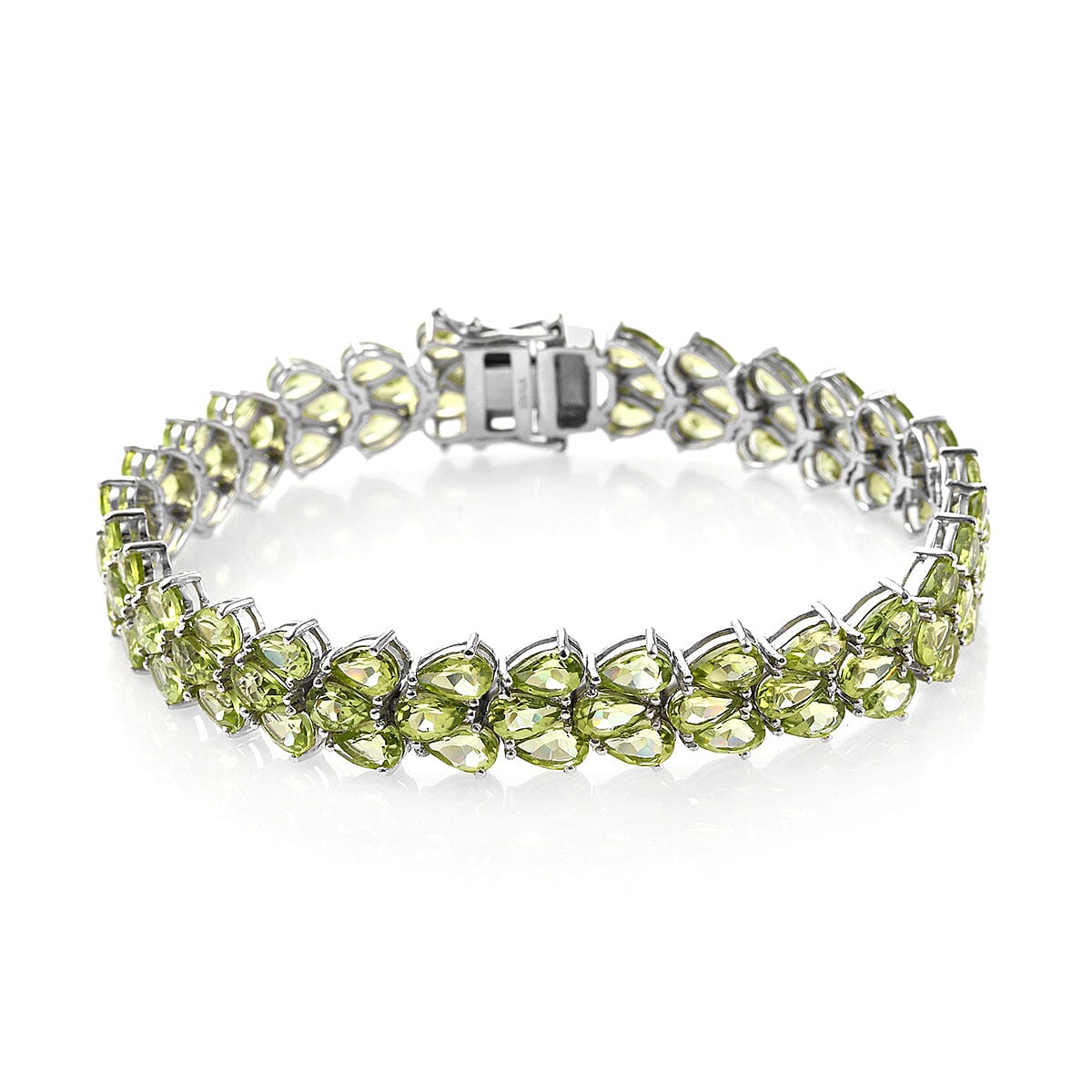 Hebei Peridot Cluster Bracelet in Platinum Over Sterling Silver (8.00 In) 35.66 ctw