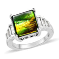 Canadian Ammolite and Diamond Ring in Platinum Over Sterling Silver 0.20 ctw - Sticky add to cart bar