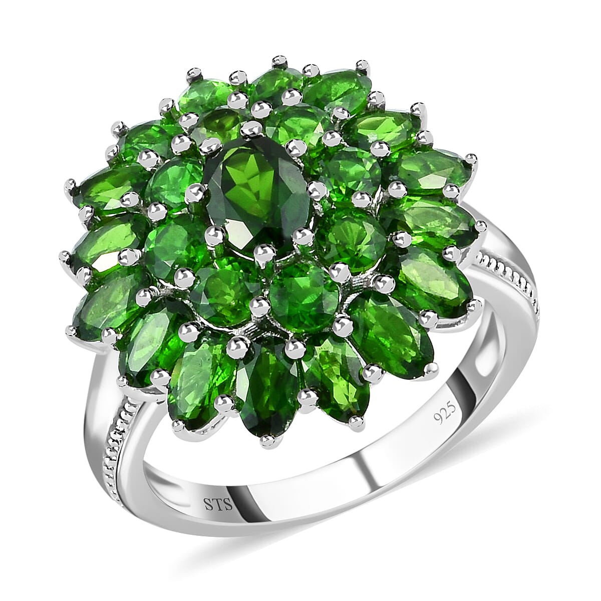 Deal of the Hour Russian Diopside Cluster Ring in Platinum Over Sterling Silver (Avg. 7.20 g) 6.05 ctw