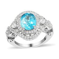 14K White Gold Premium Ratanakiri Blue Zircon and Zircon Ring (Size 9.0) 6.75 Grams 7.00 ctw