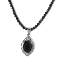 61.45 ctw Australian Black Tourmaline Pendant With Quartzite Bead Necklace 20 Inches in Stainless Steel
