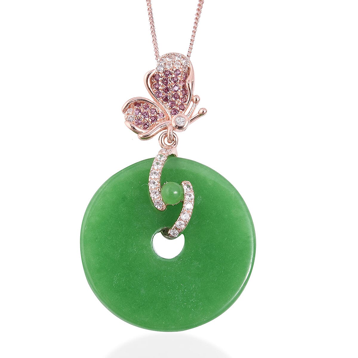 Green Jade (D), Multi Gemstone Butterfly Drop Pendant Necklace (18 in) in Vermeil RG Over Sterling Silver 19.53 ctw