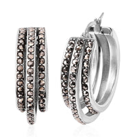Hematite Earrings in Black Oxidized Stainless Steel, Hematite Hoops For Women  2.00 ctw