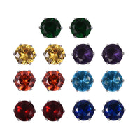31.65 ctw Set of 7 Simulated Multi Color Diamond Stud Earrings in Stainless Steel