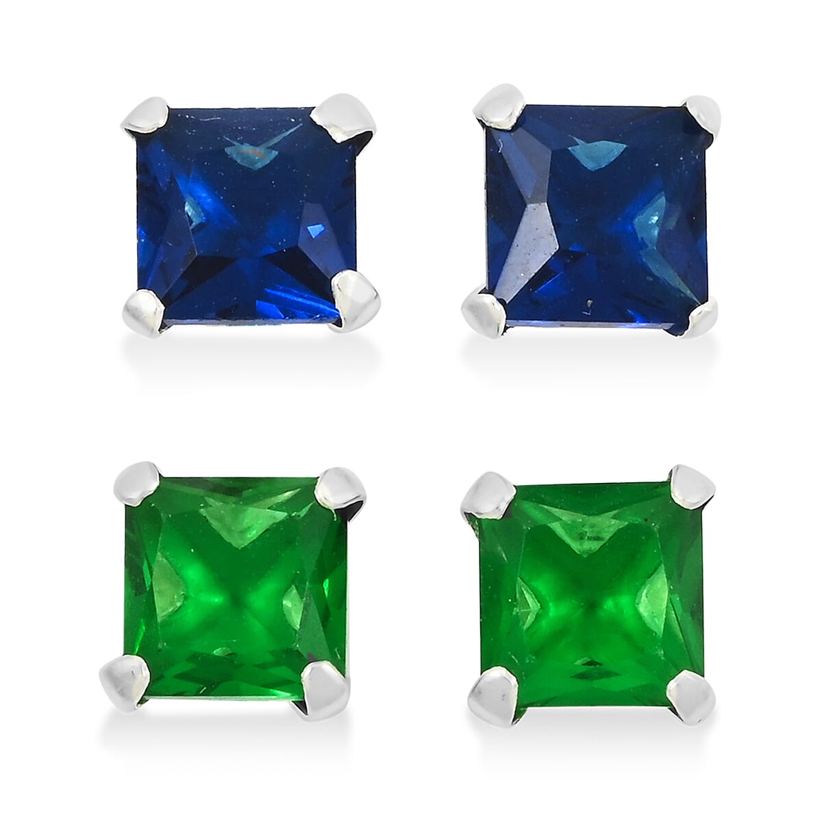Simulated Blue and Green Diamond Drop Earrings in Rhodium Over Sterling Silver 2.20 ctw