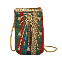 Multi Color Brocade Fabric, Beaded Pouch