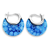 Blue Murano Style Crescent Moon Shape Earrings in Stainless Steel