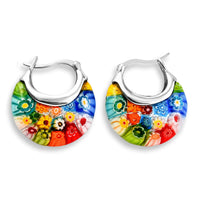 Blue Murano Style Crescent Moon Shape Earrings in Stainless Steel