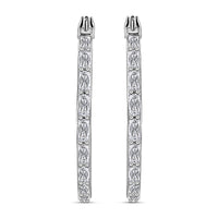 Simulated Diamond Inside Out Hoop Earrings in Silvertone