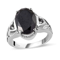 Australian Black Tourmaline and Natural Thai Black Spinel Ring in Stainless Steel 6.40 ctw