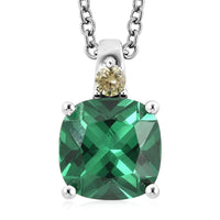 4.30 ctw Simulated Green Quartz and Simulated Peridot Color Diamond Pendant Necklace 20 Inch in Sterling Silver & Stainless Steel