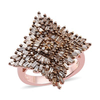 Natural Champagne Diamond Ring in Rhodium and Vermeil Rose Gold Over Sterling Silver 1.00 ctw