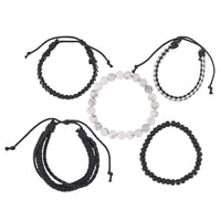 Set of 5 White Howlite, Wooden Faux Leather Bracelets (Adjustable, Stretchable) 126.50 ctw