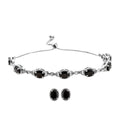 Elite Shungite Earrings Bracelet in Platinum Over Sterling Silver, Adjustable Bolo Bracelet, Shungite Studs, Silver Jewelry Set 4.50 ctw - Sticky add to cart bar