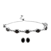 Elite Shungite Earrings Bracelet in Platinum Over Sterling Silver, Adjustable Bolo Bracelet, Shungite Studs, Silver Jewelry Set 4.50 ctw