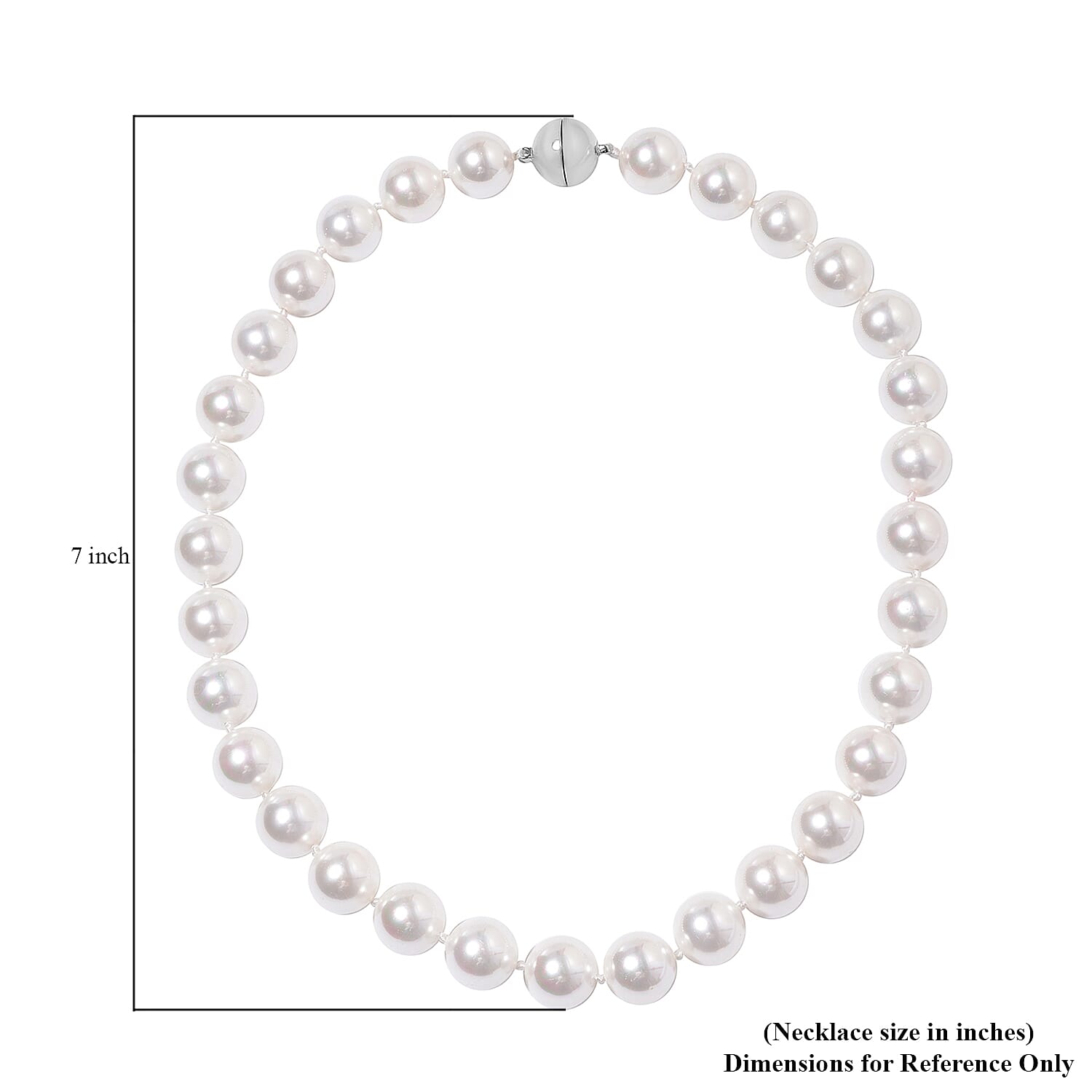 Lustrous White Shell Pearl Beaded Necklace 20 Inches with Magnetic Clasp in Silvertone