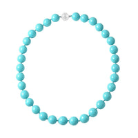 Lustrous White Shell Pearl Beaded Necklace 20 Inches with Magnetic Clasp in Silvertone