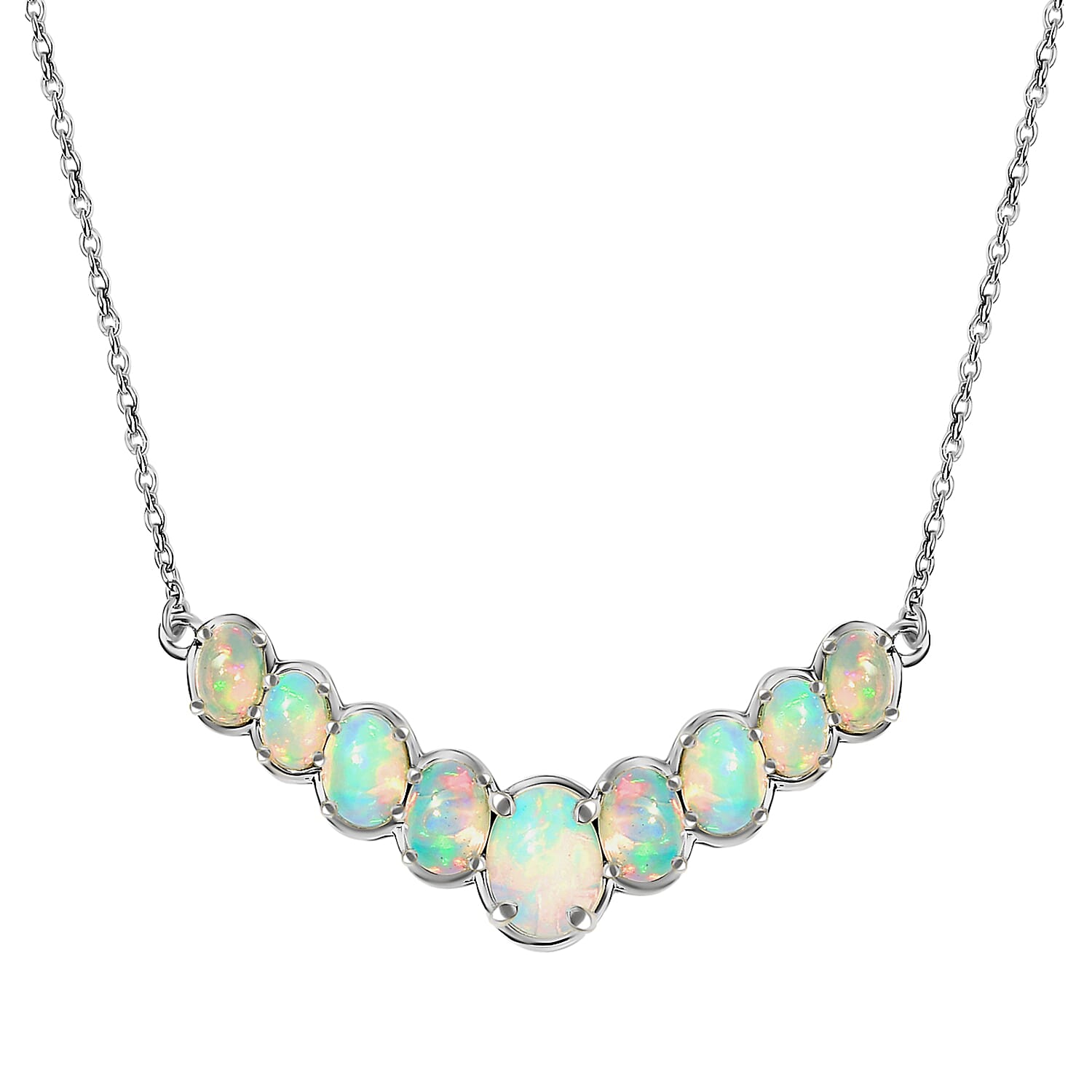 Premium Ethiopian Welo Opal Necklace 18 Inches in Platinum Over Sterling Silver 3.50 ctw