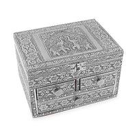 Oxidized Aluminum Elephant Embossed Grand 3 Drawer Jewelry Box (8"x6"x5")
