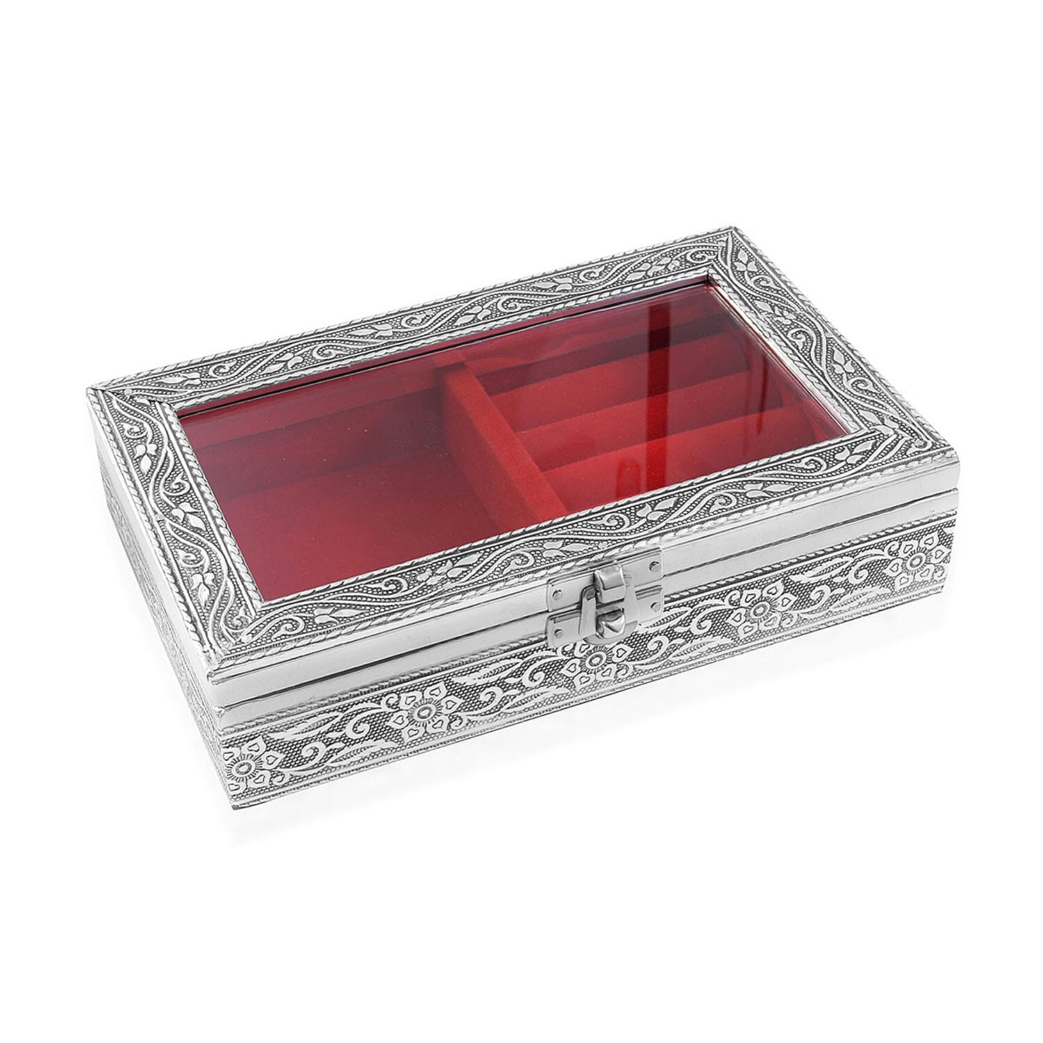 Handcrafted Aluminum Oxidized Jewelry Box with Wine Scratch Protection Interior