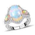Premium Ethiopian Welo Opal and Natural White Zircon Ring in Platinum Over Sterling Silver (Size 6.0) 5.00 ctw - Sticky add to cart bar