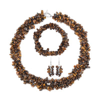 927.98 ctw Tigers Eye Chips Stretch Bracelet and Earrings and Toggle Clasp Necklace (18.00 In) in Black Oxidized Stainless Steel