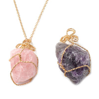 230.00 ctw Set of 2 Amethyst and Galilea Rose Quartz Pendants Necklace 24 Inch in Goldtone
