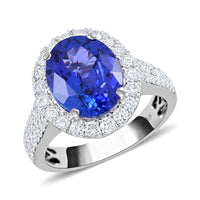 18K White Gold AAA Tanzanite, Diamond Ring (Size 6.0) (5.85 g) 4.40 ctw