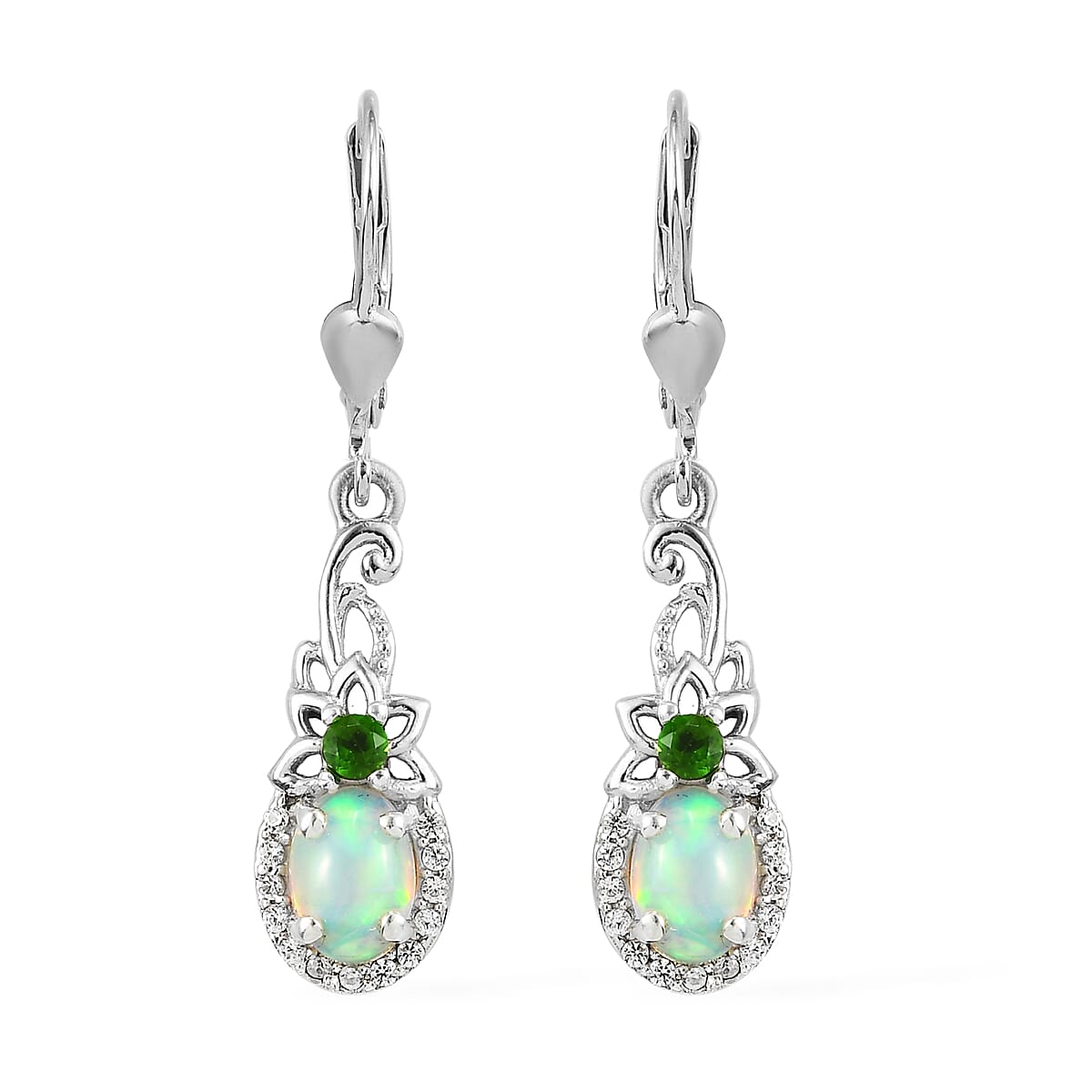 Premium Ethiopian Welo Opal and Multi Gemstone Lever Back Earrings in Platinum Over Sterling Silver 1.85 ctw