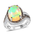Premium Ethiopian Welo Opal, Natural Champagne & White Diamond Ring in Rhodium & Platinum Over Sterling Silver (Size 10.0) 4.25 ctw - Sticky add to cart bar