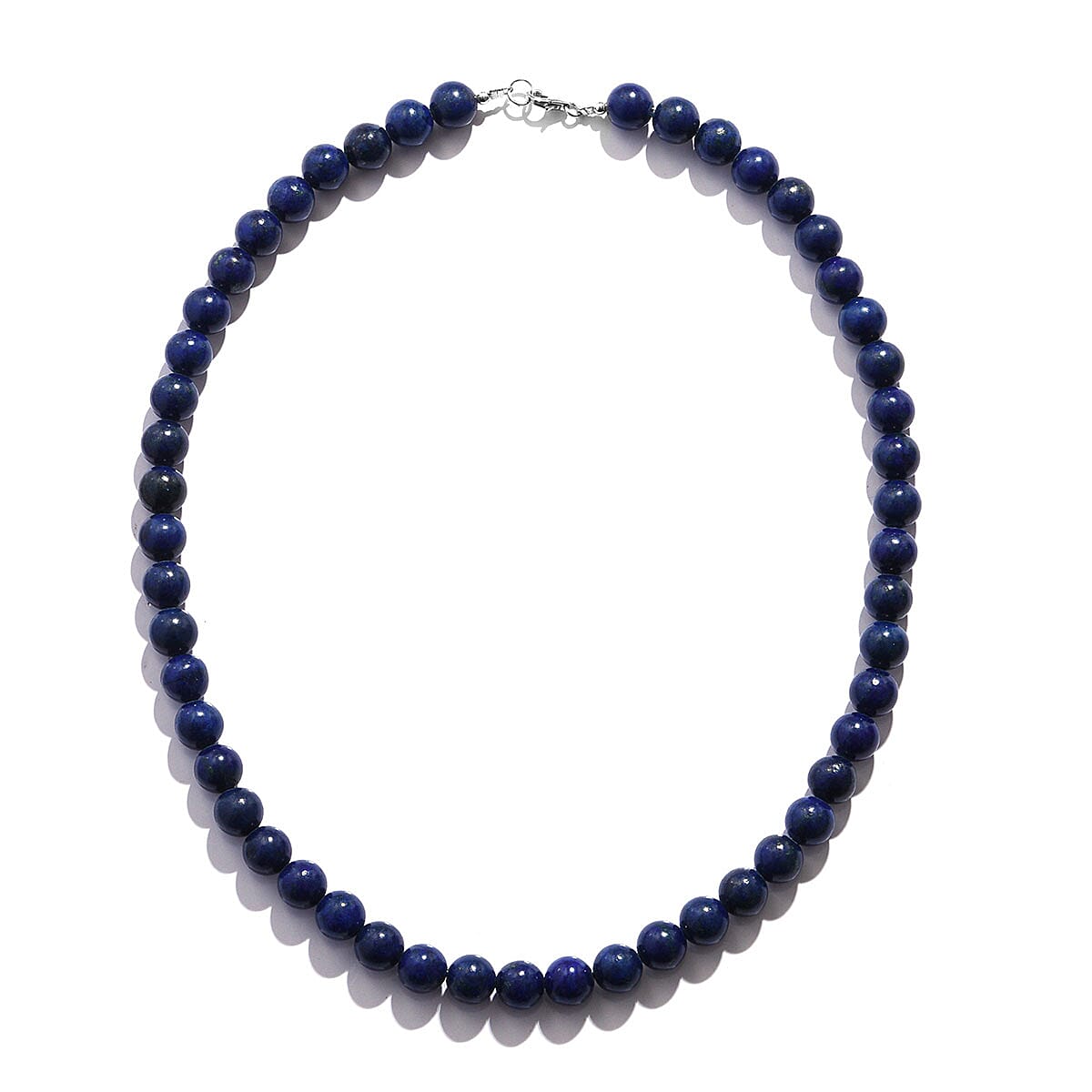 Lapis Lazuli 8mm Beaded Necklace 18 Inches in Stainless Steel 225.00 ctw