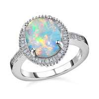 2.48 ctw Ethiopian Welo Opal and Diamond Halo Ring in Platinum Over Sterling Silver