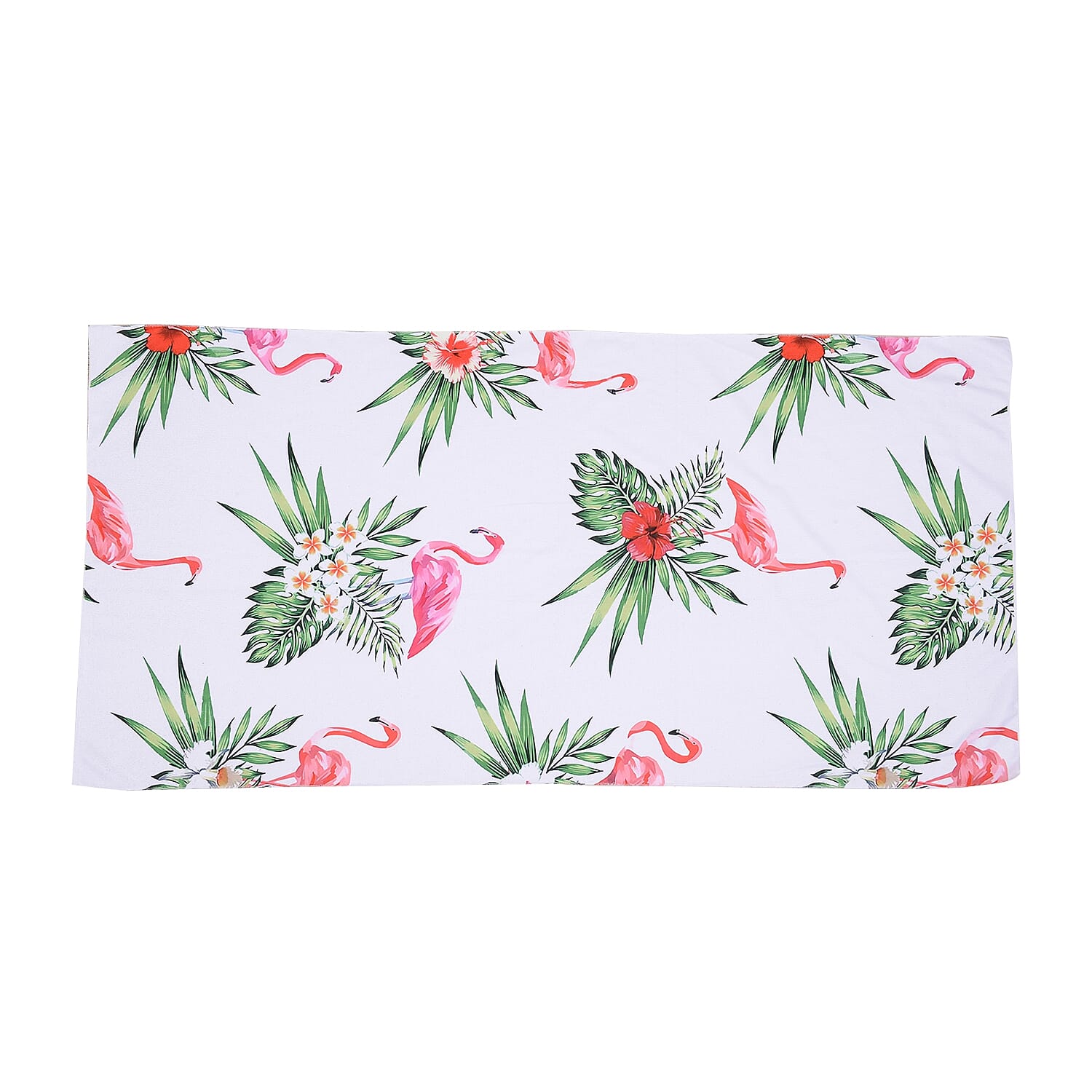 White, Flamingo Pattern Beach Towel (29x62, Polyester)