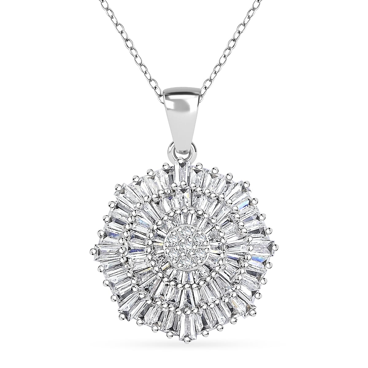Lustro Stella Premium Cubic Zirconia Pendant Necklace (18 in) in Platinum Over Sterling Silver (7.21 g) 4.12 ctw