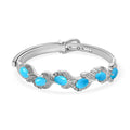 American Natural Sleeping Beauty Turquoise and Cambodian Zircon Buckle Bangle Bracelet (7.25 in) in Sterling Silver 32.60 Grams 7.10 ctw - Sticky add to cart bar