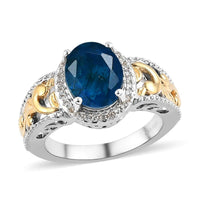 Malgache Neon Apatite and Natural White Zircon Ring in Vermeil Yellow Gold and Platinum Over Sterling Silver (Size 10.0) 2.75 ctw