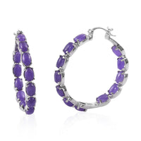 Purple Jade (D) Inside Out Hoop Earrings in Stainless Steel 15.30 ctw