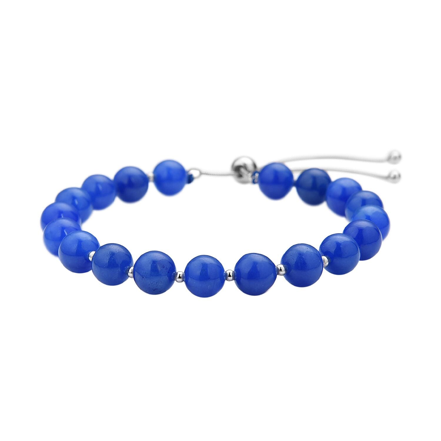 Blue Jade Beaded Bolo Bracelet in Sterling Silver 70.00 ctw