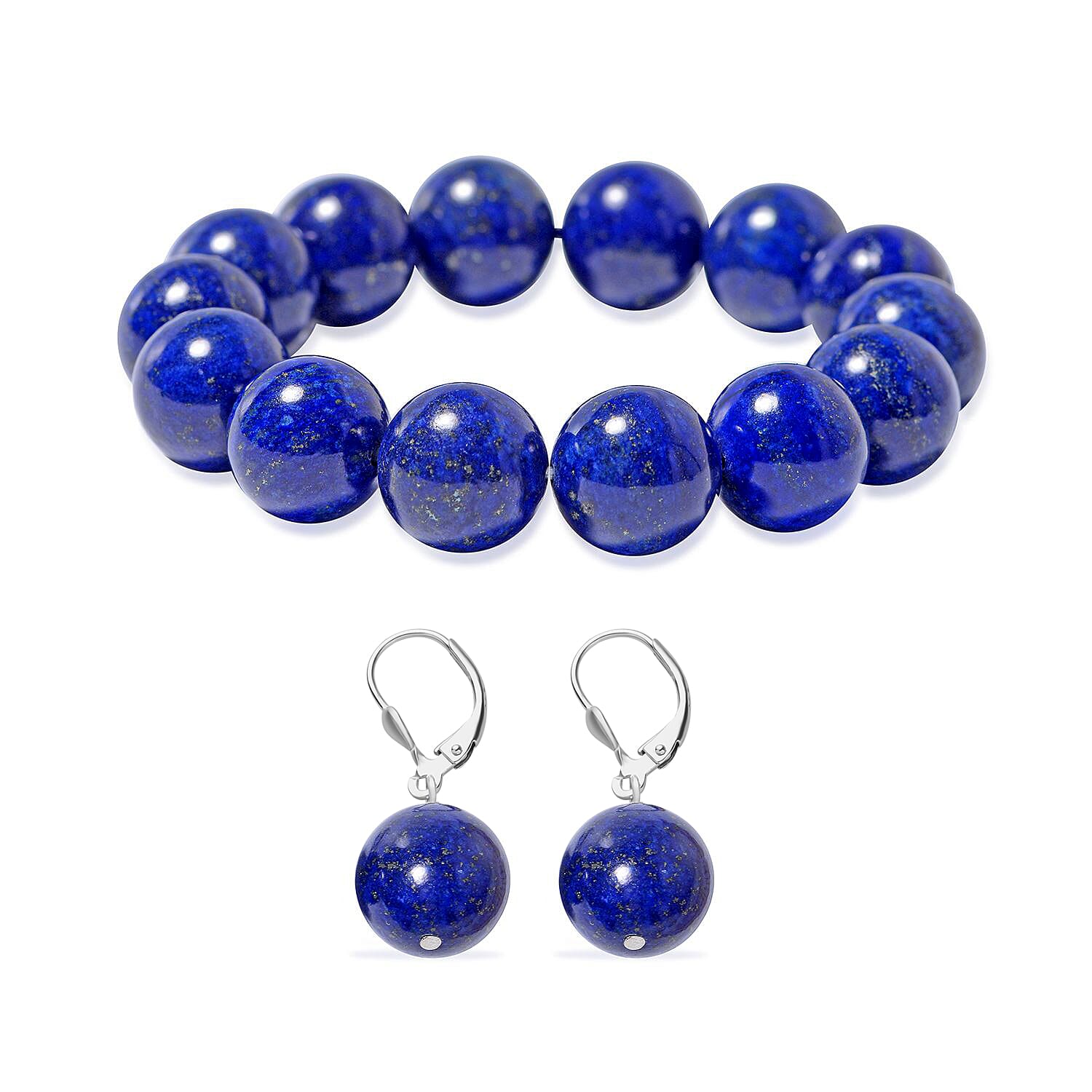 White Howlite Lever Back Earrings and Beaded Stretch Bracelet in Stainless Steel 266.50 ctw