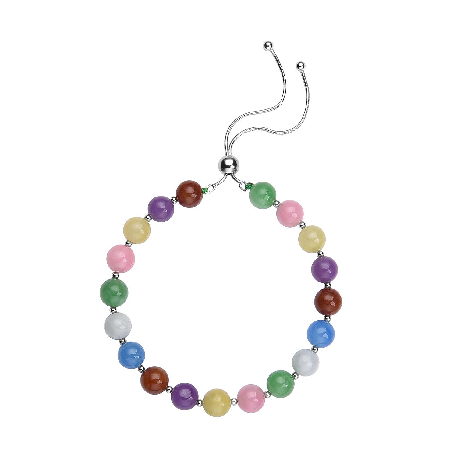 White Jade Beaded Bolo Bracelet in Sterling Silver 70.00 ctw